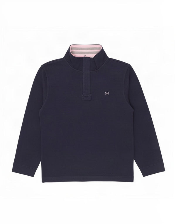 Crew Clothing Mens Zip Neck Moletom Jumper XL Azul Marinho Algodão