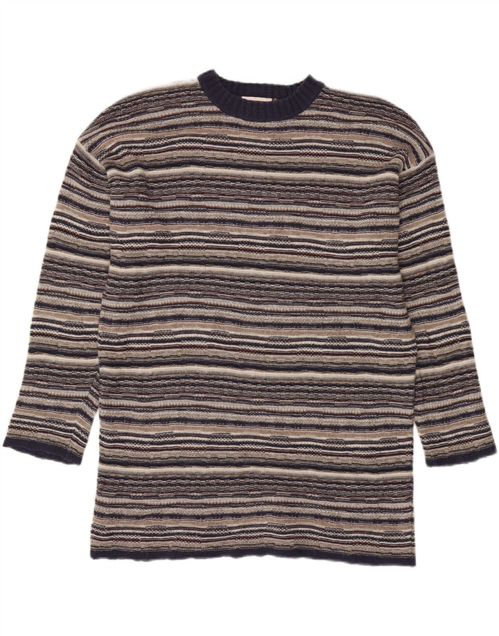 STEFANEL Suéter feminino com gola redonda e listrado grande multicolorido Reino Unido 14