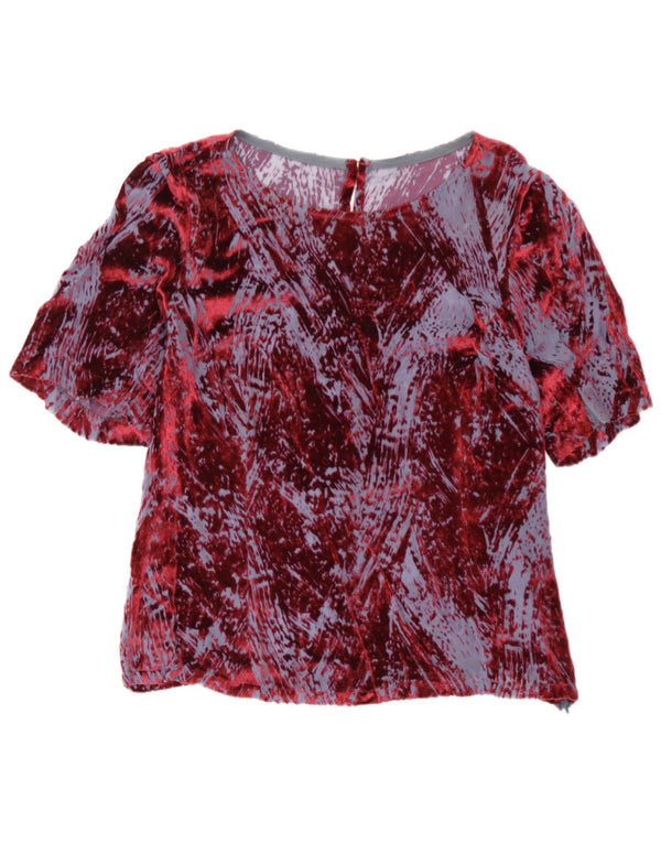 Blusa feminina vintage com padrão abstrato top IT 46 grande viscose borgonha