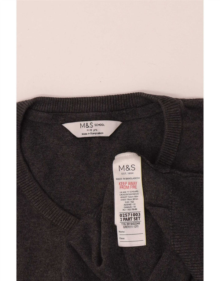 Suéter Marks & Spencer Boys com decote em V 11-12 anos algodão cinza