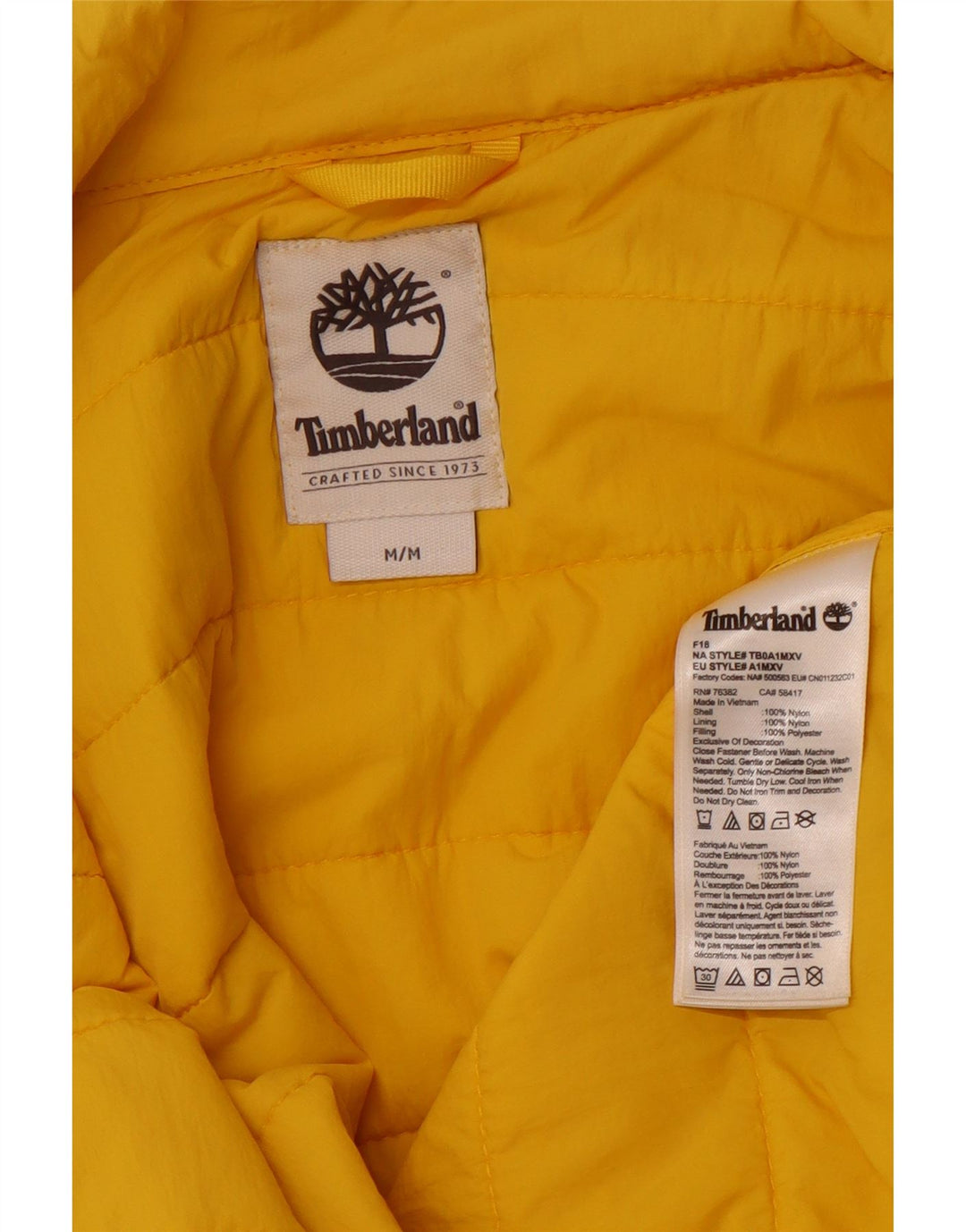 Jaqueta acolchoada masculina TIMBERLAND UK 38 nylon amarelo médio