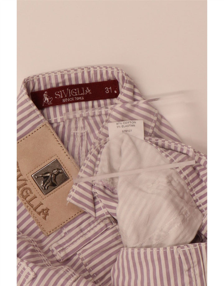 Calça feminina casual reta SIVIGLIA W31 L33 algodão listrado roxo