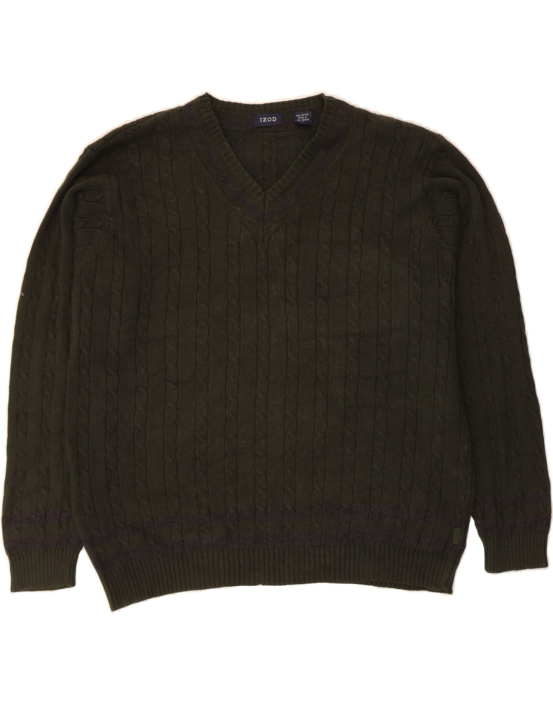 Suéter masculino IZOD com decote em V, grande algodão verde