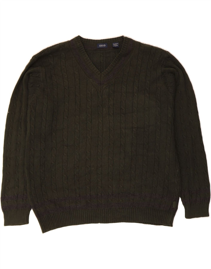 Suéter masculino IZOD com decote em V, grande algodão verde