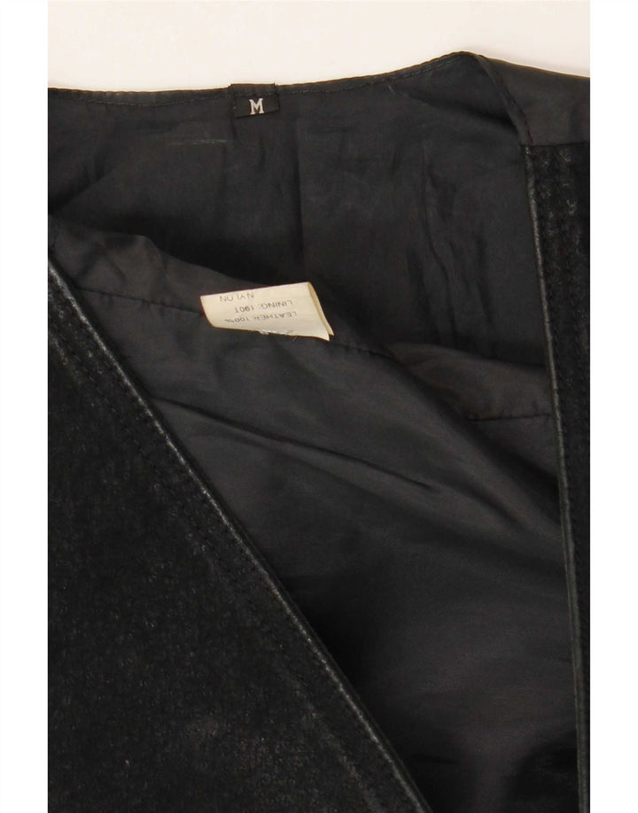 Colete masculino vintage de camurça de couro preto médio