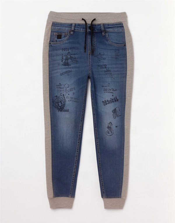 Calça casual feminina Desigual Graphic Joggers W28 L27 azul colorblock