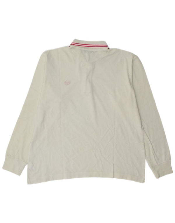 SERGIO TACCHINI Mens Long Sleeve Polo Shirt Large Off White Cotton