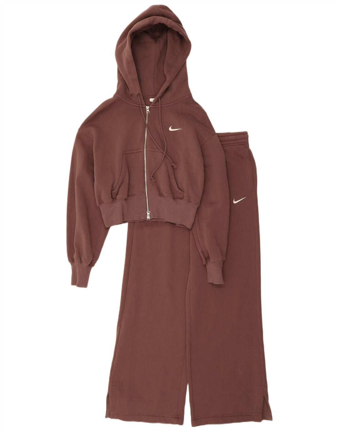 Nike Womens Hooded Full Tracksuit UK 14 Médio Marrom Algodão