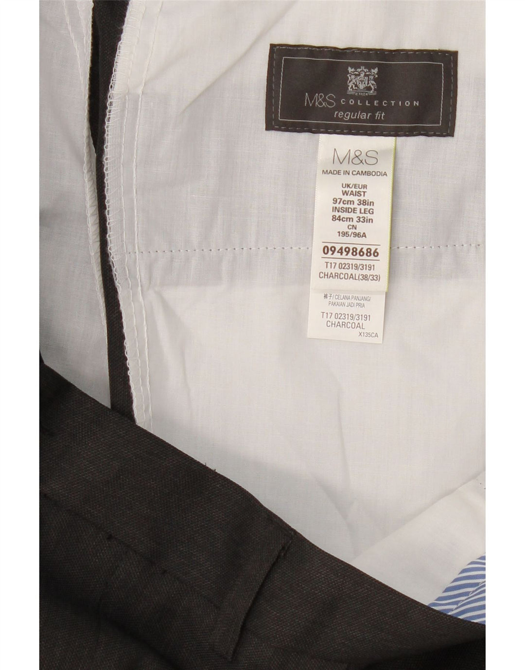 Calça masculina MARKS & SPENCER com ajuste regular W38 L33 cinza