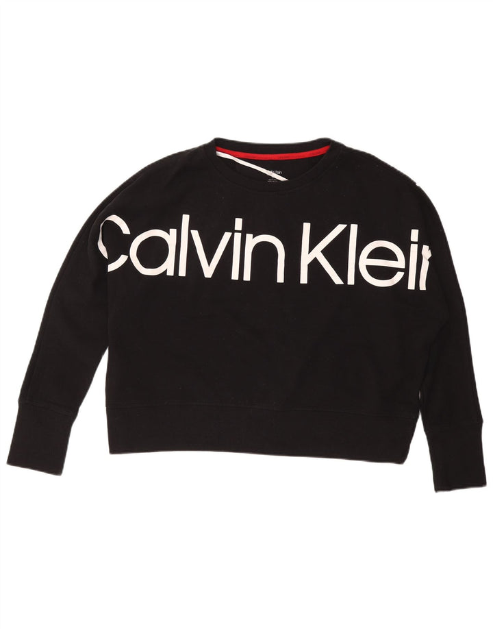 CALVIN KLEIN moletom gráfico feminino jumper UK 14 médio preto
