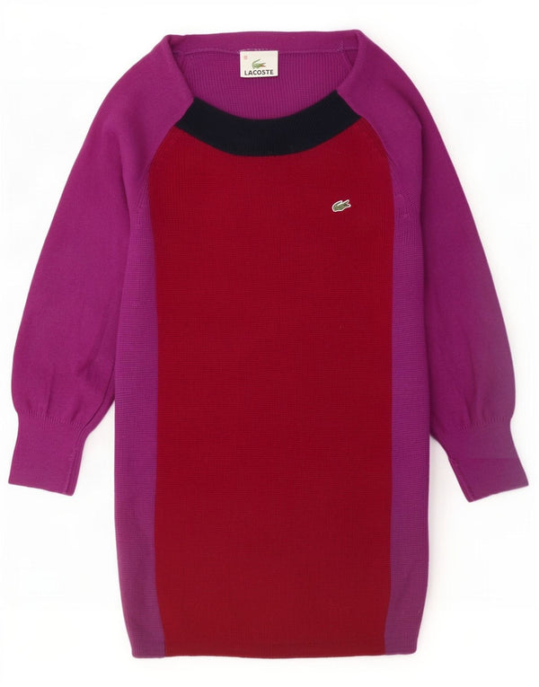 Suéter feminino Lacoste com gola canoa tamanho 40 bloco colorido roxo médio