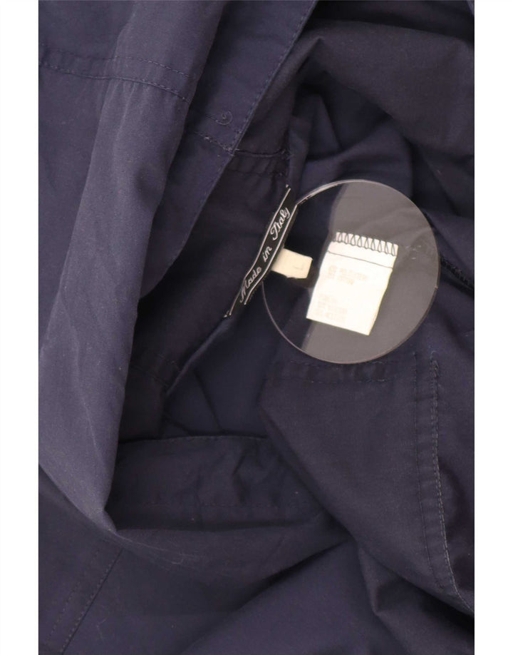 Sobretudo feminino vintage com capuz grande Reino Unido 16 grande poliéster azul marinho