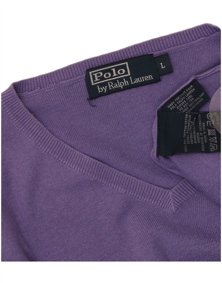 Suéter feminino POLO RALPH LAUREN com decote em V Reino Unido 16 grande algodão roxo