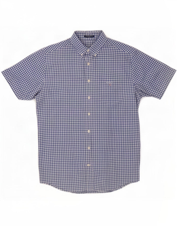 Camisa masculina de manga curta Gant tamanho 39/40 15 3/4 algodão guingão azul médio