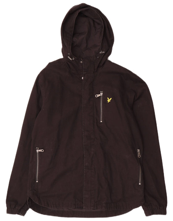 Jaqueta bomber masculina Lyle & Scott com capuz Reino Unido 38 algodão preto médio