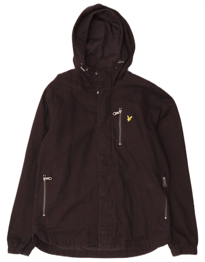 Jaqueta bomber masculina Lyle & Scott com capuz Reino Unido 38 algodão preto médio
