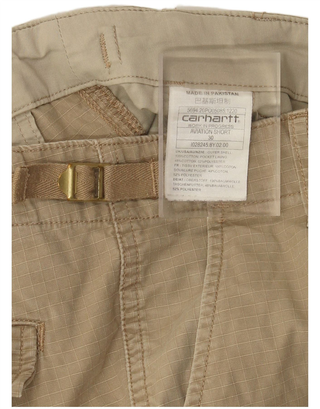 Carhartt Mens Wip Cargo Shorts W30 Algodão Xadrez Bege Médio