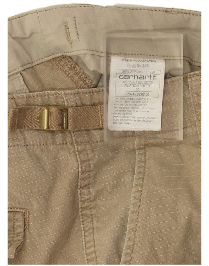 Carhartt Mens Wip Cargo Shorts W30 Algodão Xadrez Bege Médio