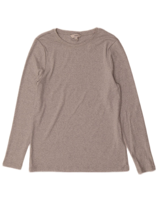 Top feminino Marks & Spencer manga comprida Reino Unido 14 algodão cinza médio