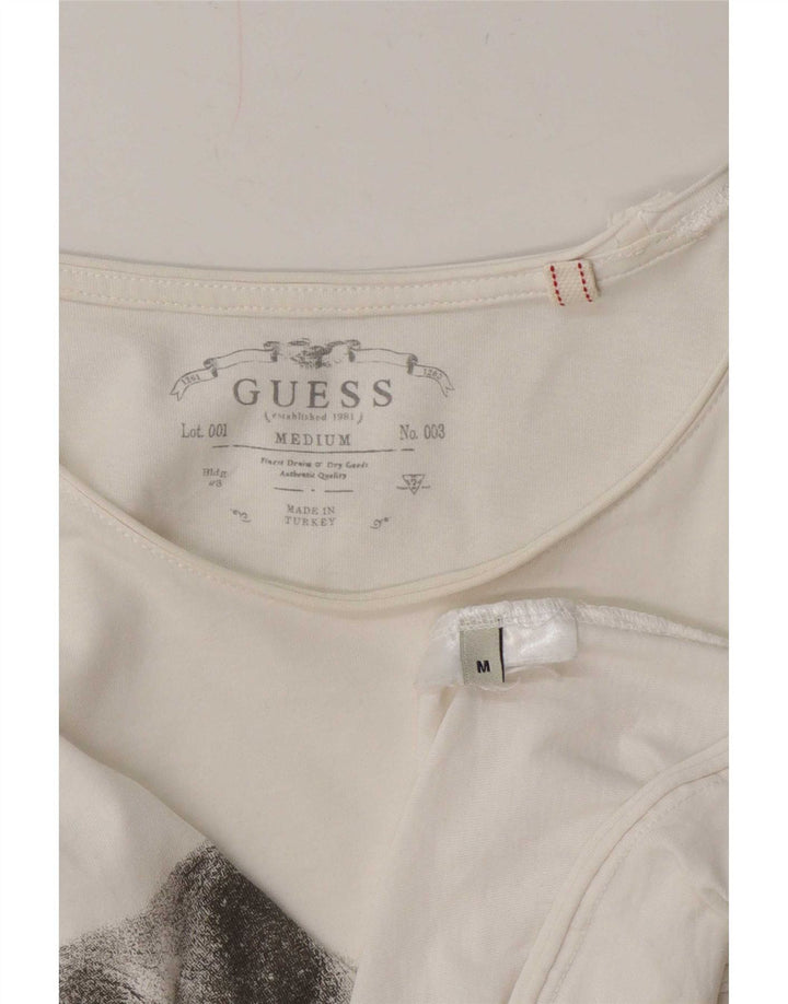 Guess Camiseta masculina gráfica Top médio branco