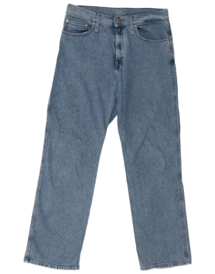 TOMMY HILFIGER Calça jeans reta masculina de cintura média W31 L32 algodão azul