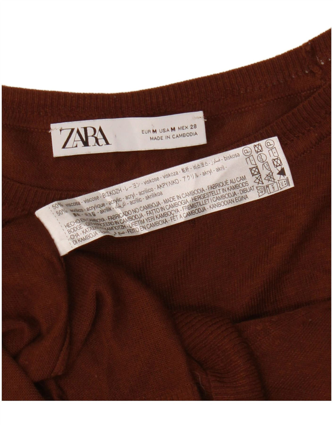 Zara Suéter feminino com gola canoa e gola redonda Reino Unido 14 Viscose marrom médio