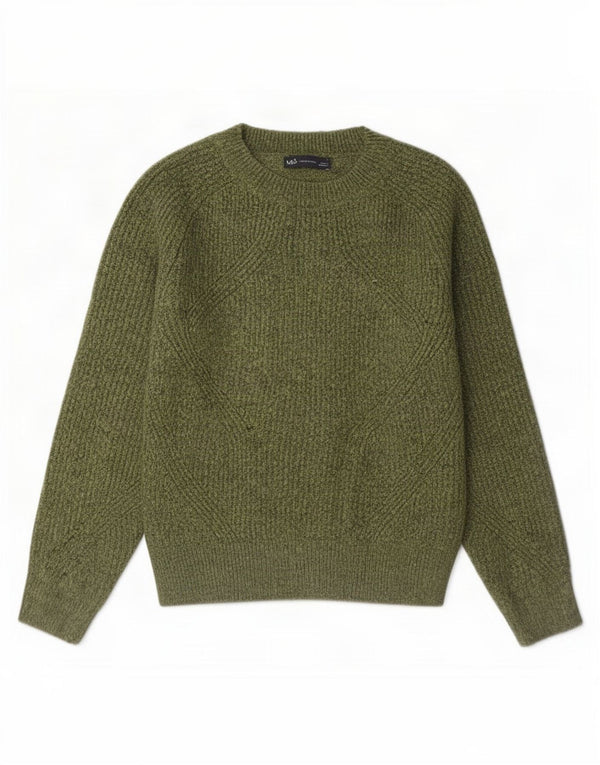 Suéter feminino Marks & Spencer com gola canoa e acrílico UK 10 pequeno cáqui
