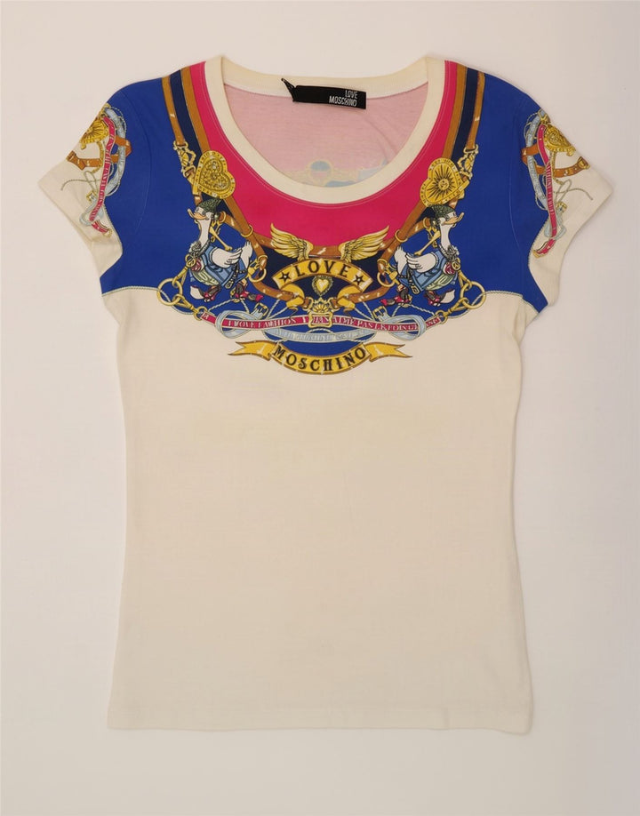 Moschino Camiseta feminina com estampa abstrata gráfica Top IT 44 Branco Médio