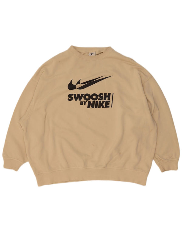 Moletom masculino Nike Swoosh gráfico solto ajuste jumper pequeno algodão bege