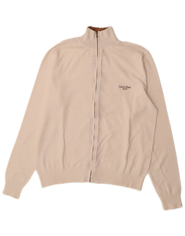 Suéter cardigã masculino Calvin Klein Jeans grande algodão branco