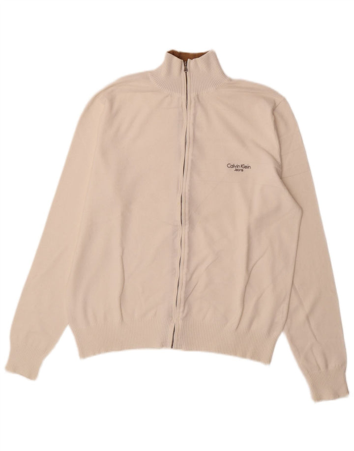 Suéter cardigã masculino Calvin Klein Jeans grande algodão branco