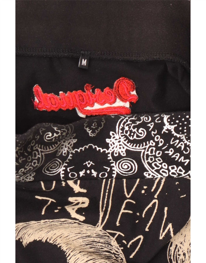 Desigual saia feminina gráfica linha A médio W30 preta geométrica