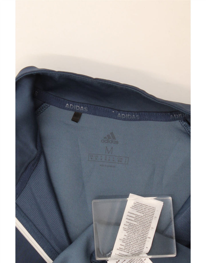 ADIDAS Mens Zip Neck Pullover Treino Top Médio Azul Marinho Salpicado