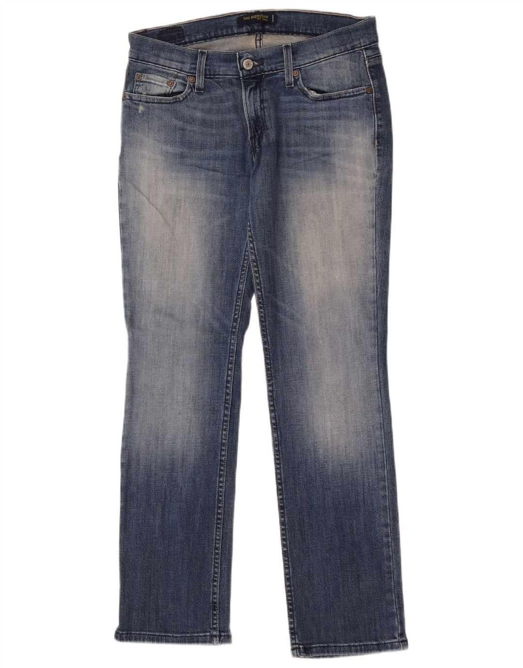 Calça jeans feminina Levi's 524 Super Low Straight US 9 Médio W30 L30 Azul Algodão