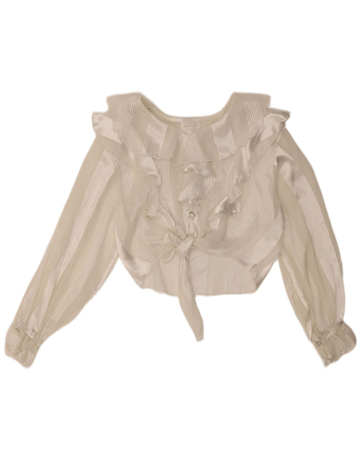 Top feminino vintage transparente UK 10 listrado branco médio