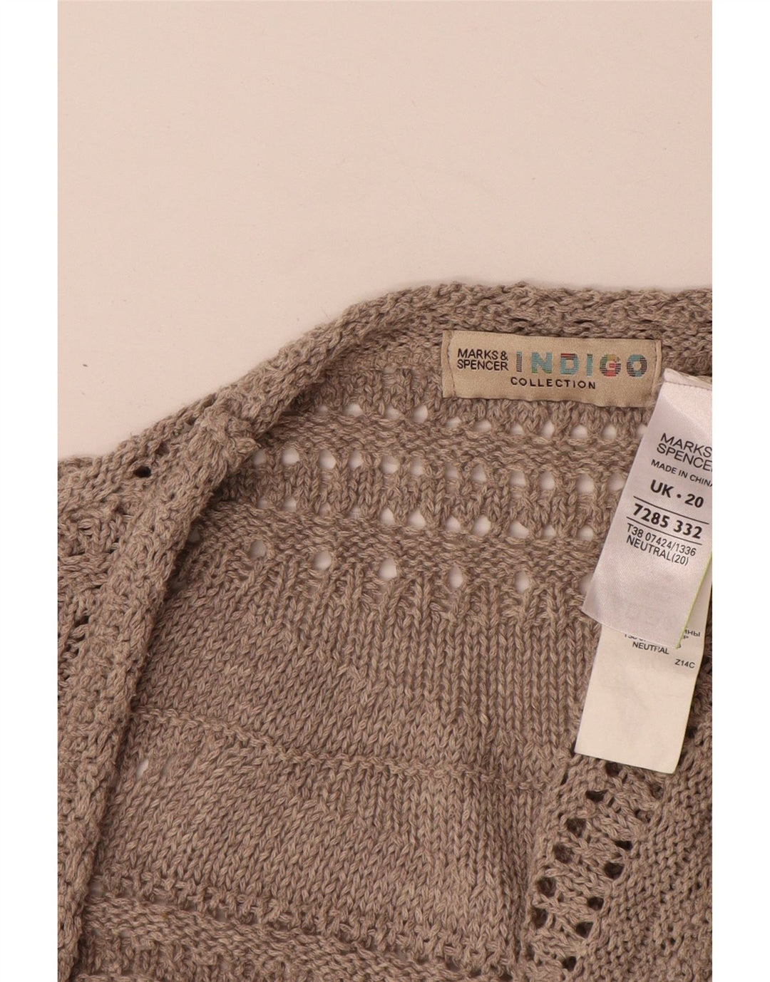 Suéter cardigã aberto feminino Marks & Spencer Reino Unido 20 2XL poliéster bege