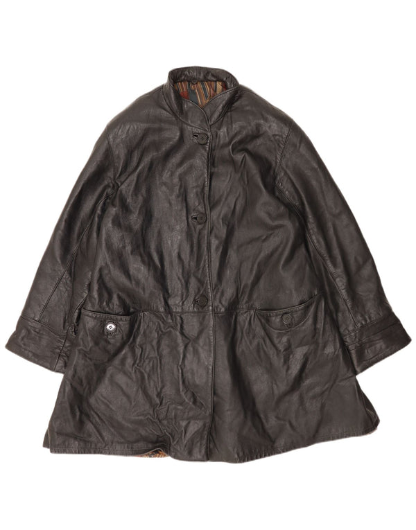 Casaco feminino de couro superdimensionado VINTAGE IT 44 couro preto médio
