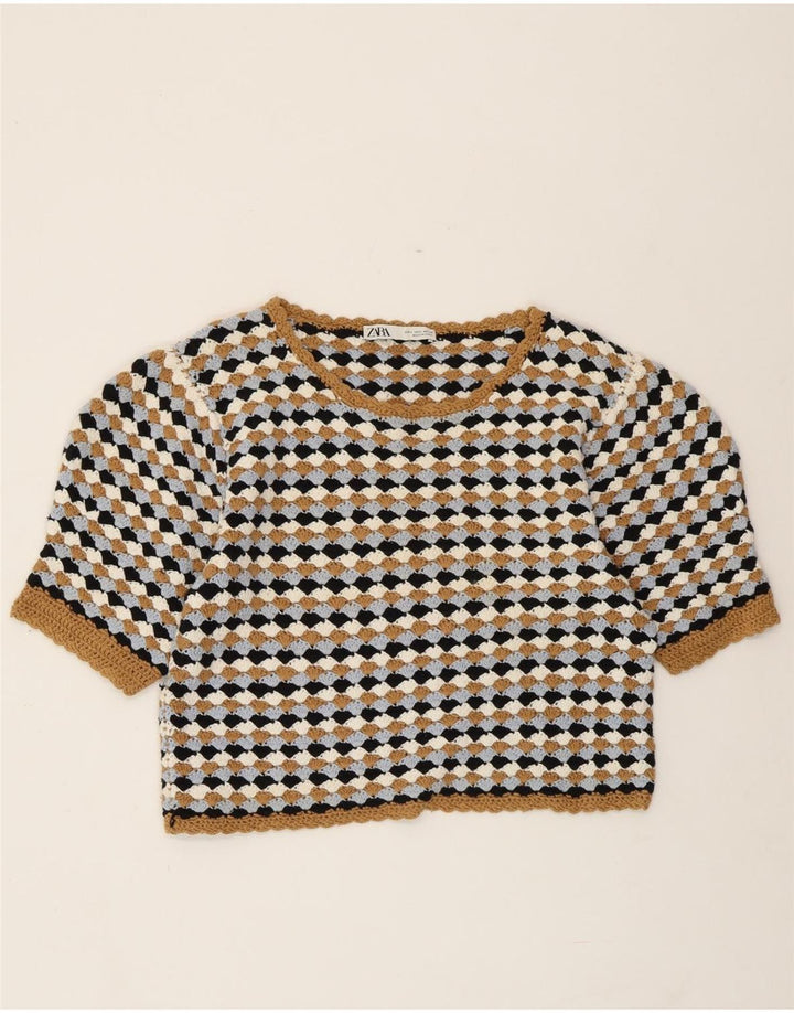 Suéter feminino ZARA com gola canoa e gola canoa Reino Unido 14 grande multicolorido