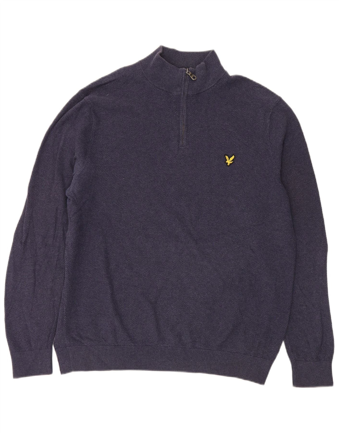 Suéter masculino Lyle & Scott com zíper e gola grande de algodão azul marinho
