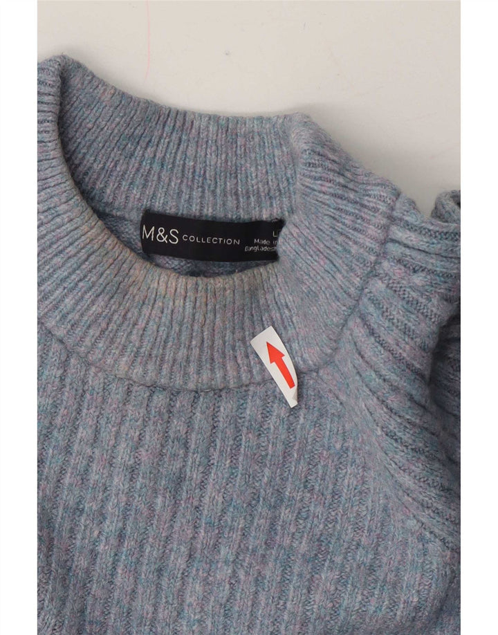 Suéter feminino Marks & Spencer com gola tartaruga Reino Unido 14 grande azul manchado
