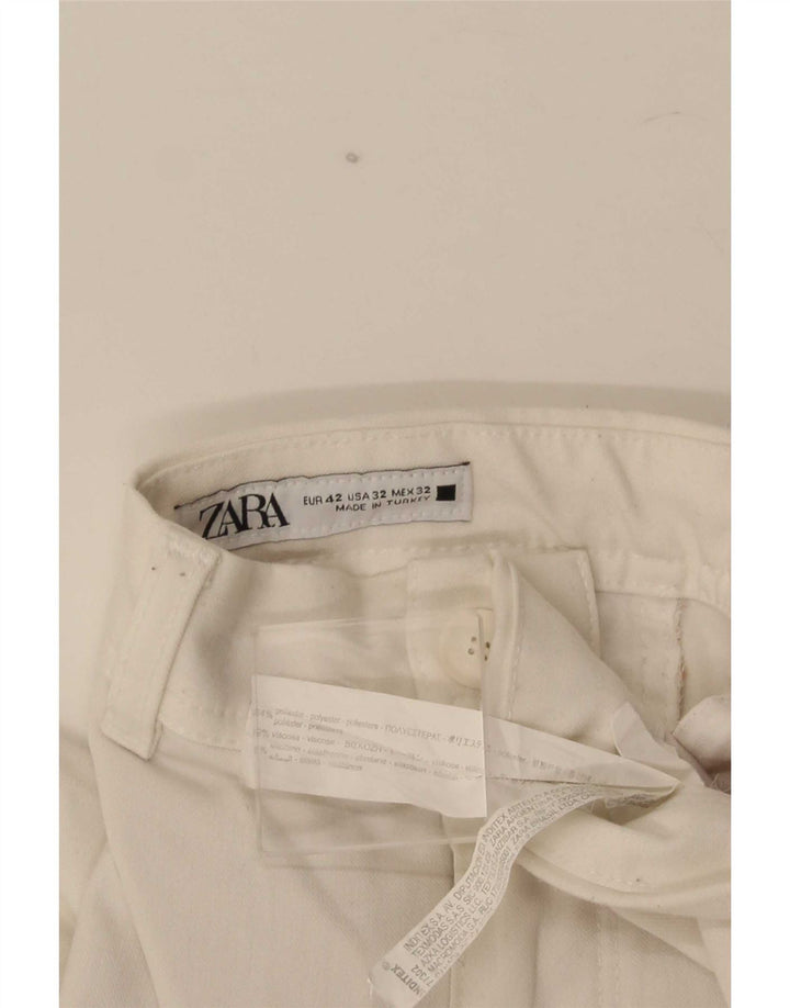 Zara Mens Straight Chino Calças EU 42 Grande W32 L28 Poliéster Branco