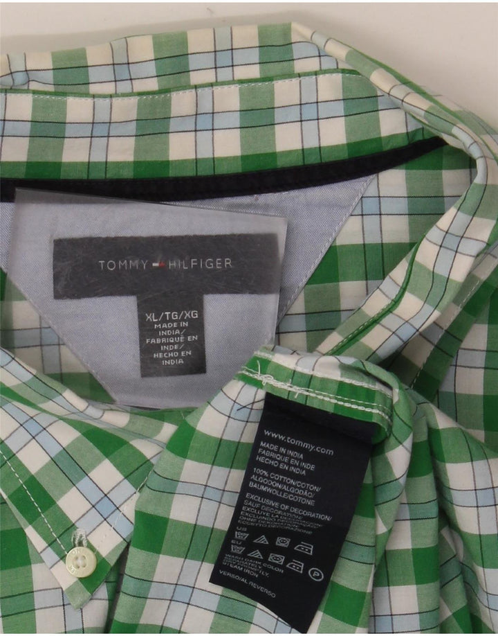 Camisa masculina de manga curta Tommy Hilfiger XL verde xadrez algodão