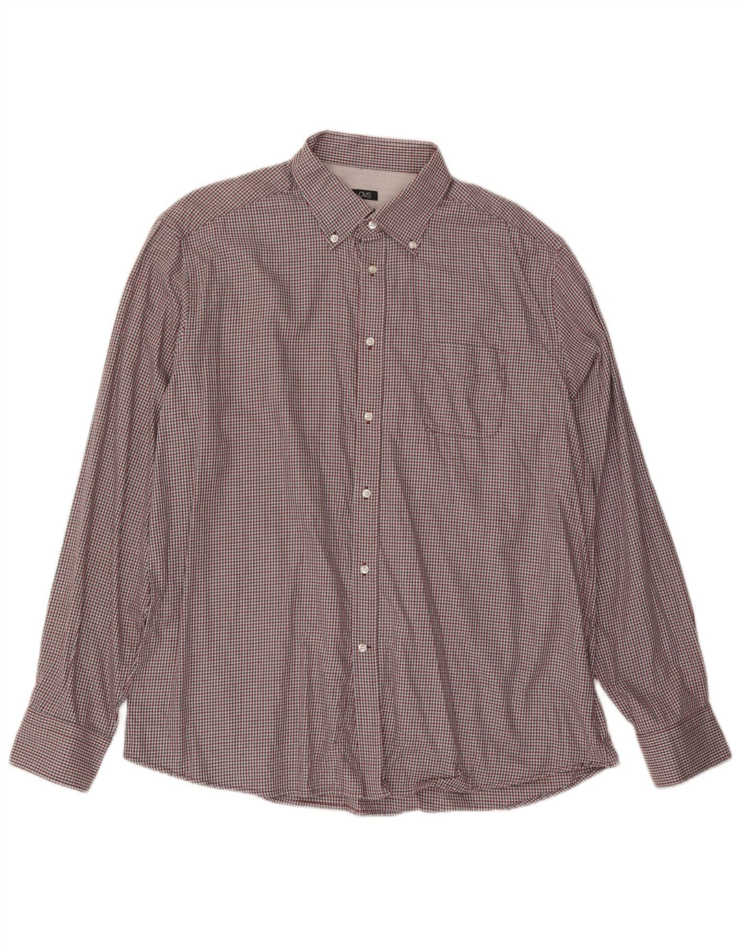Camisa masculina OVS de ajuste regular tamanho 45 17 3/4 XL algodão guingão multicolorido