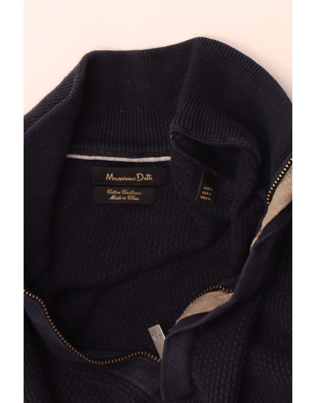 Suéter masculino Massimo Dutti com zíper e gola grande de algodão azul marinho