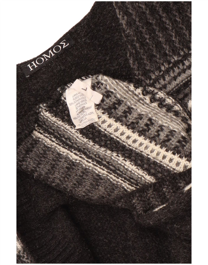 Suéter cardigã masculino vintage sem mangas grande lã listrada cinza