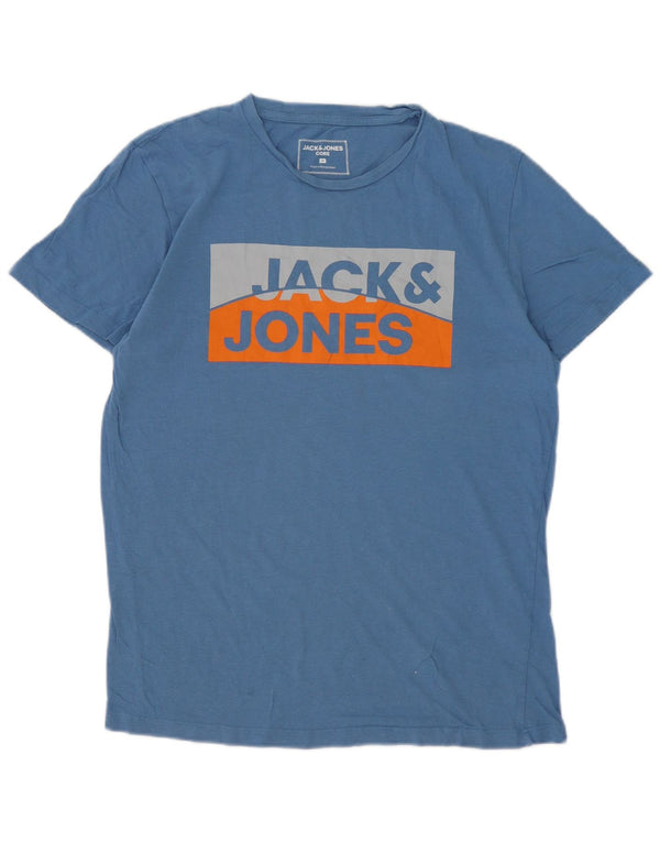 Camiseta gráfica masculina Jack & Jones Top médio algodão azul