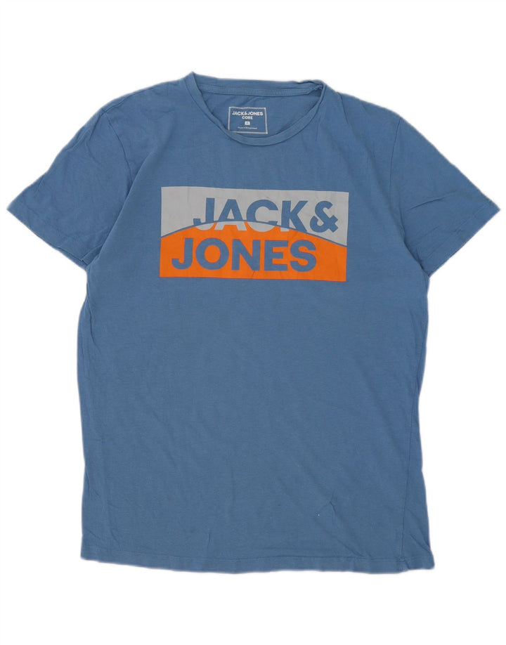 Camiseta gráfica masculina Jack & Jones Top médio algodão azul