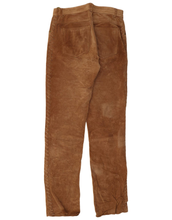 Vintage Mens Straight Suede Trousers IT 46 Small W30 L32 Brown Leather