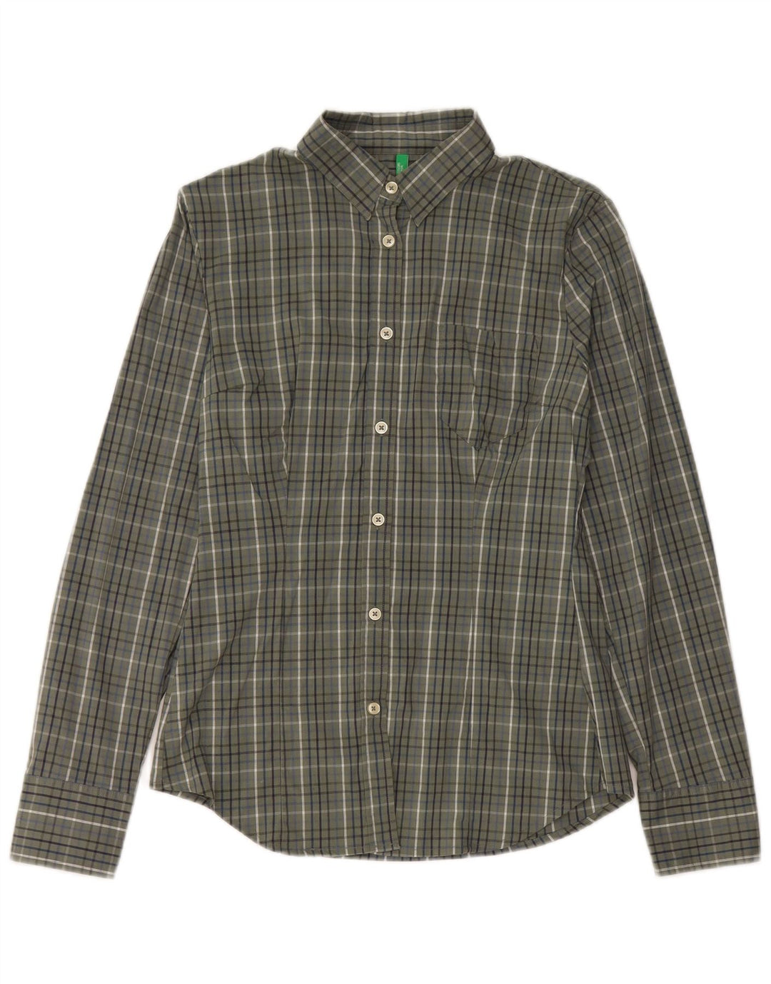 Camisa feminina Benetton UK 12 médio cáqui xadrez algodão
