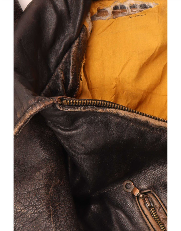 Jaqueta de couro masculina vintage UK 44 2XL marrom